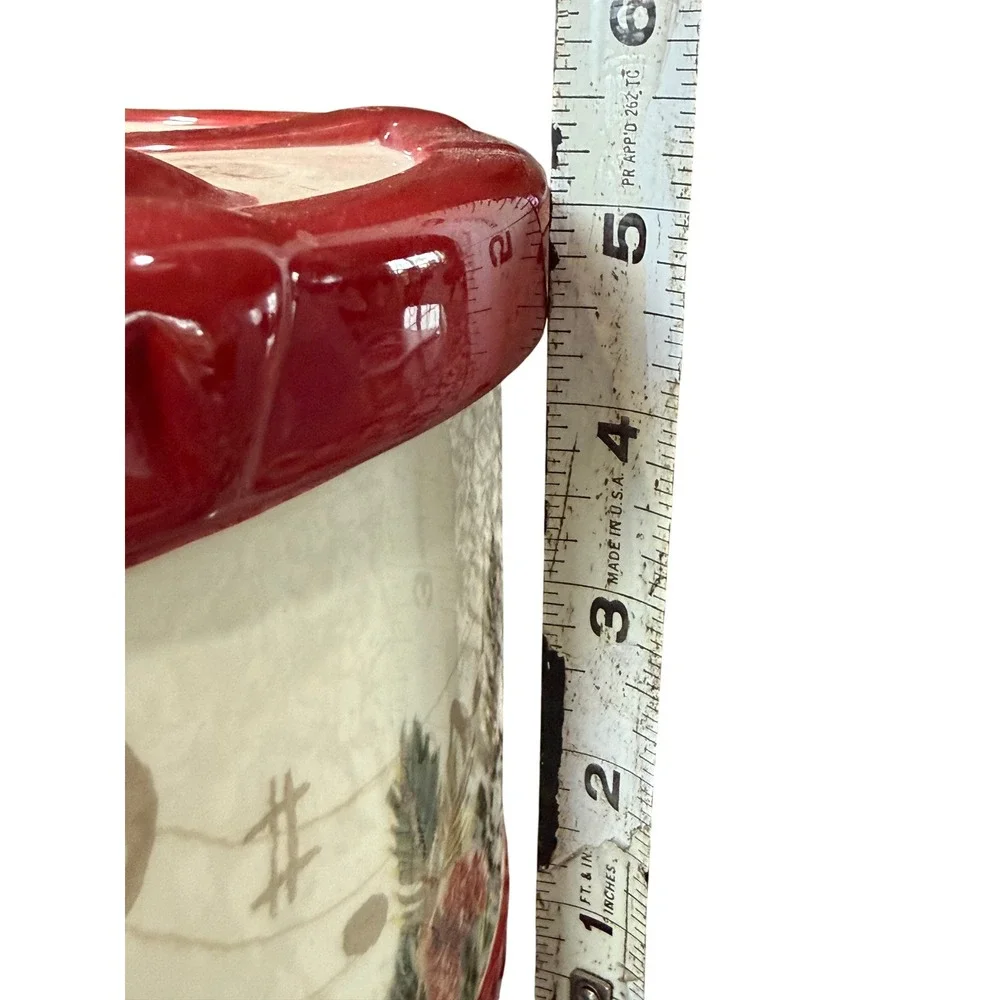 Williams Sonoma Christmas Carols Ceramic Lidded Drum Bowl Container Red Bow 2011